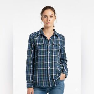 Gap 1969 Plaid Shacket Button-Down Shirt Blue Green White Cotton M Unisex